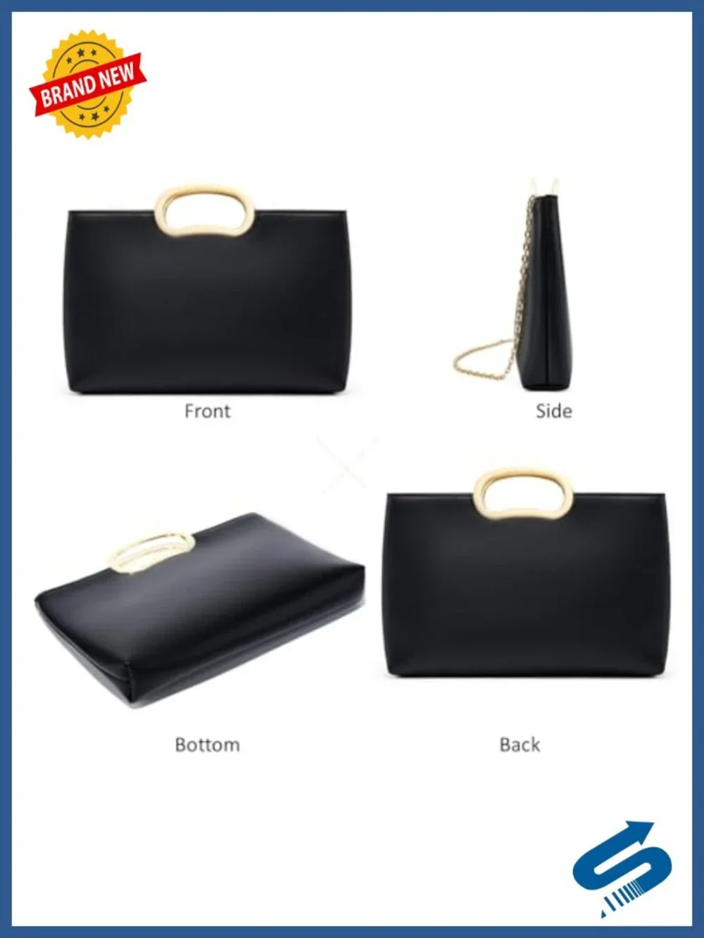 PU Leather Clutch Cut Out Handle Evening Bag Formal Purse